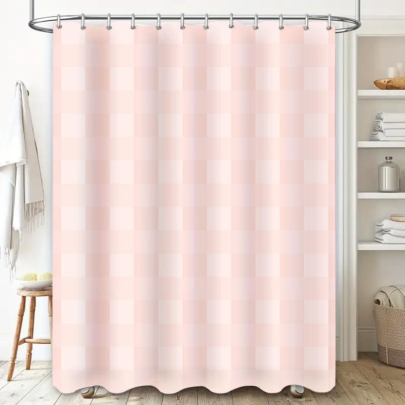 Pink Checkered Shower Curtain Waterproof Bath Rug Decorative Liner For Bathtub Home Bathroom Decoration Pink White 180 X 245Cm (