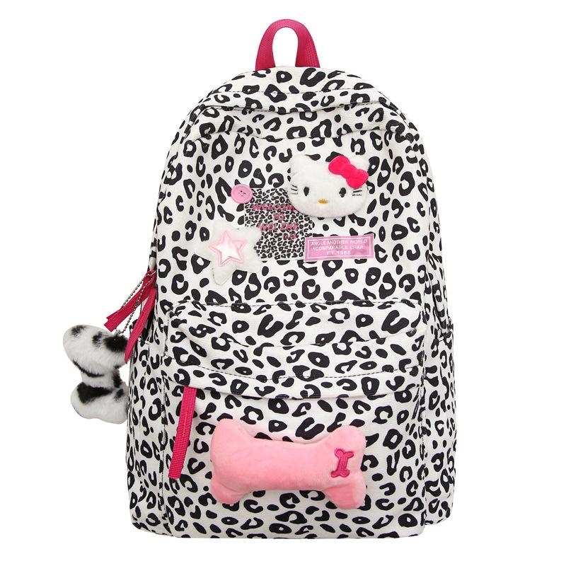 Schoolbag New Leopard Print Kitty Backpack Female Cow Print College Student Ins Korean Version Cute Large Capacity Campus Backpack