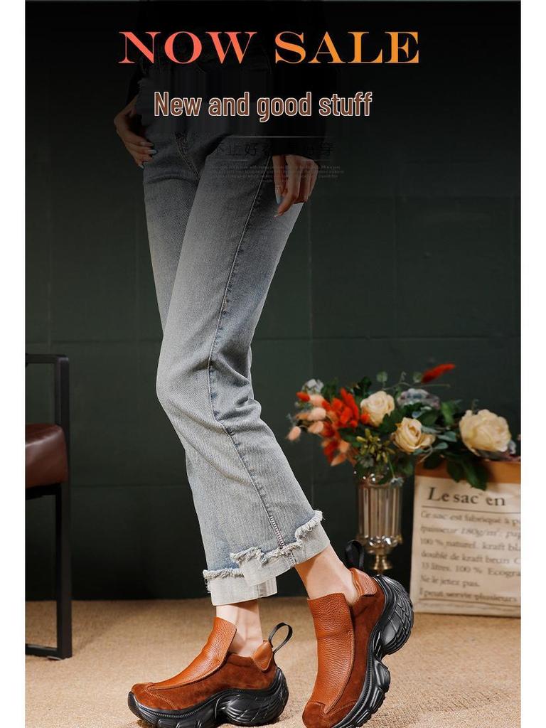 2025 Herbst Damen Echtleder Slipper: Leicht, Atmungsaktiv, Dicke Sohle Retro Lässige Dad Shoes