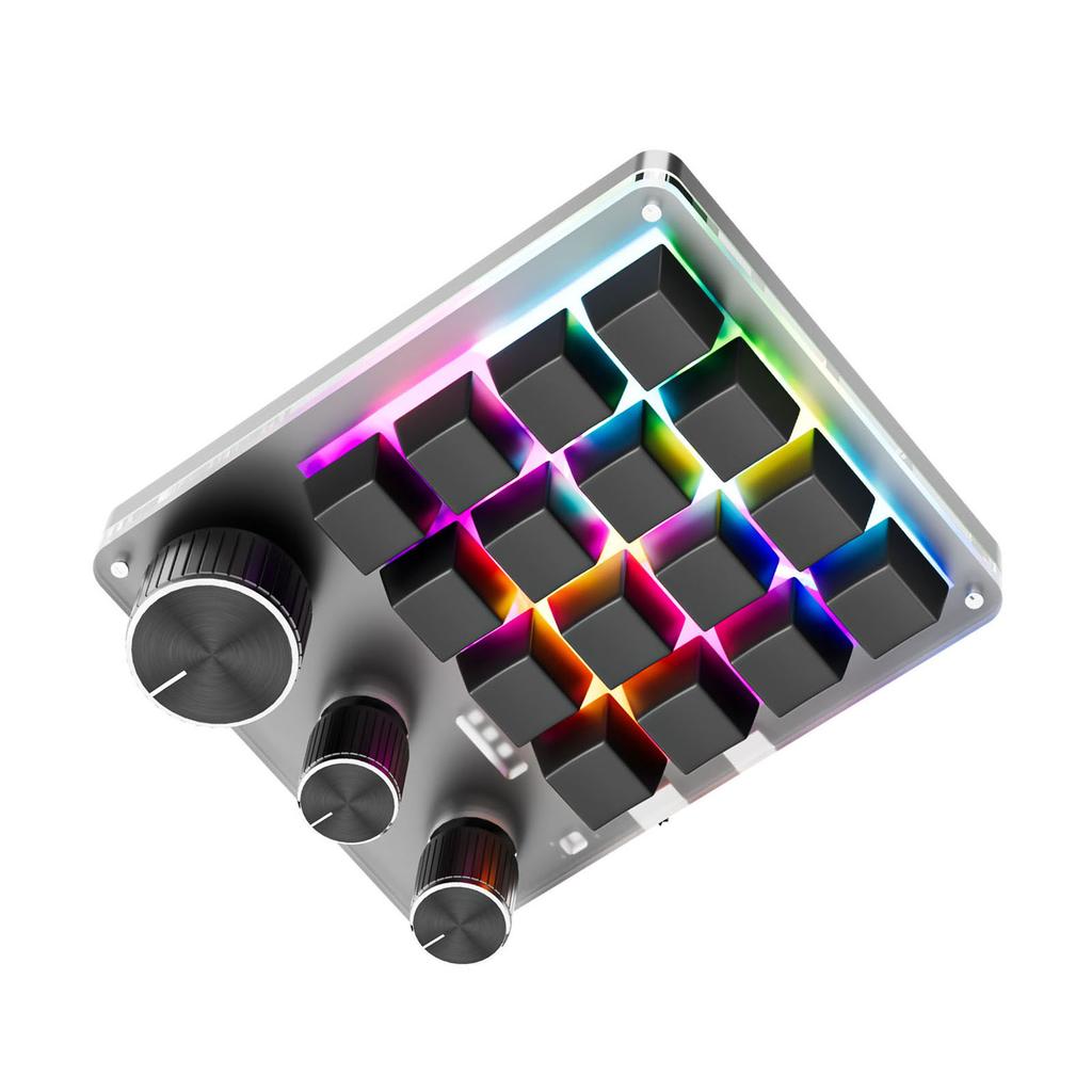 Programmable Ro Keyboard 16-Keys 3 Knob Gaming Keypad with USB Wired+ Mode Volume Controller