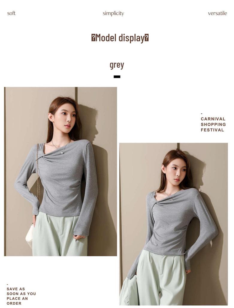 Autumn 2025 French Knitted Straight Shoulder Twisted Long Sleeve Women's Top