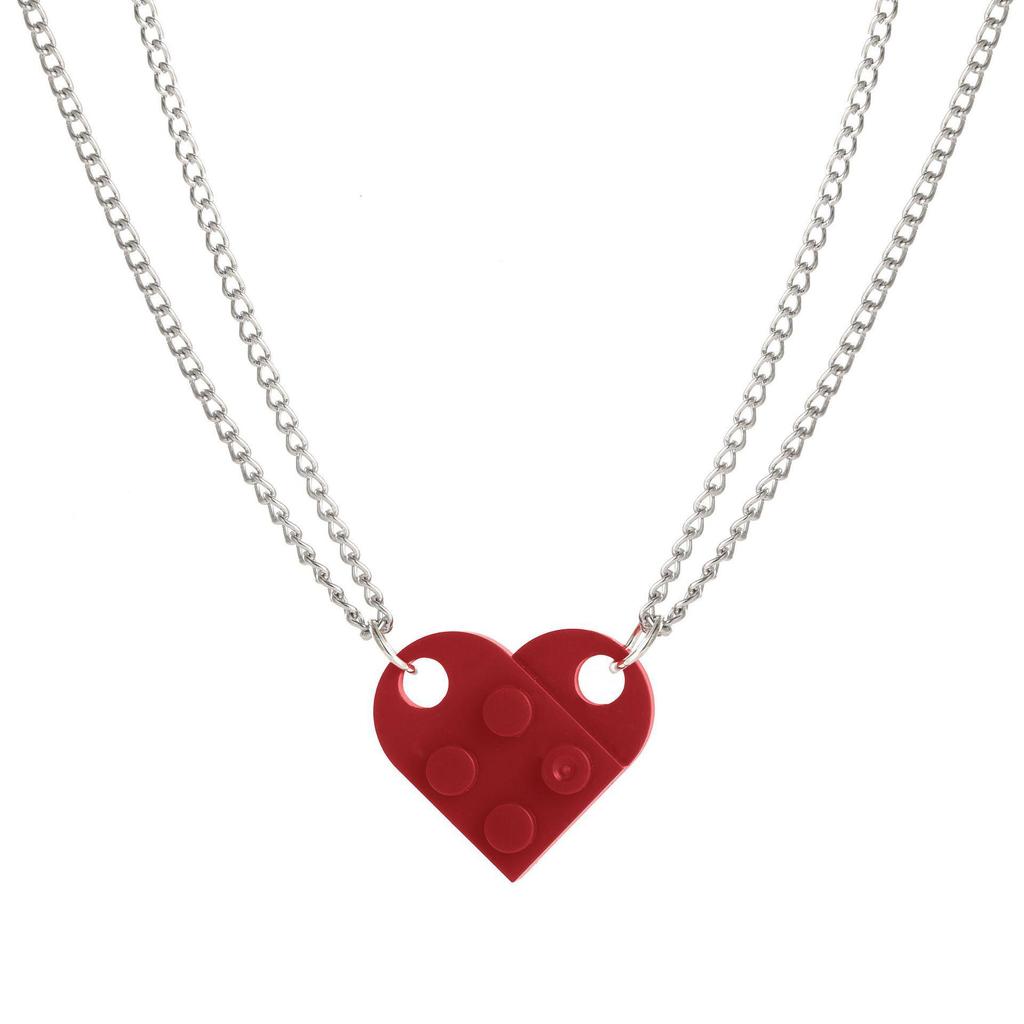 Heart-shaped Building Block Necklace: Double-layer Beaded Chain Love Pendant Choker for Women