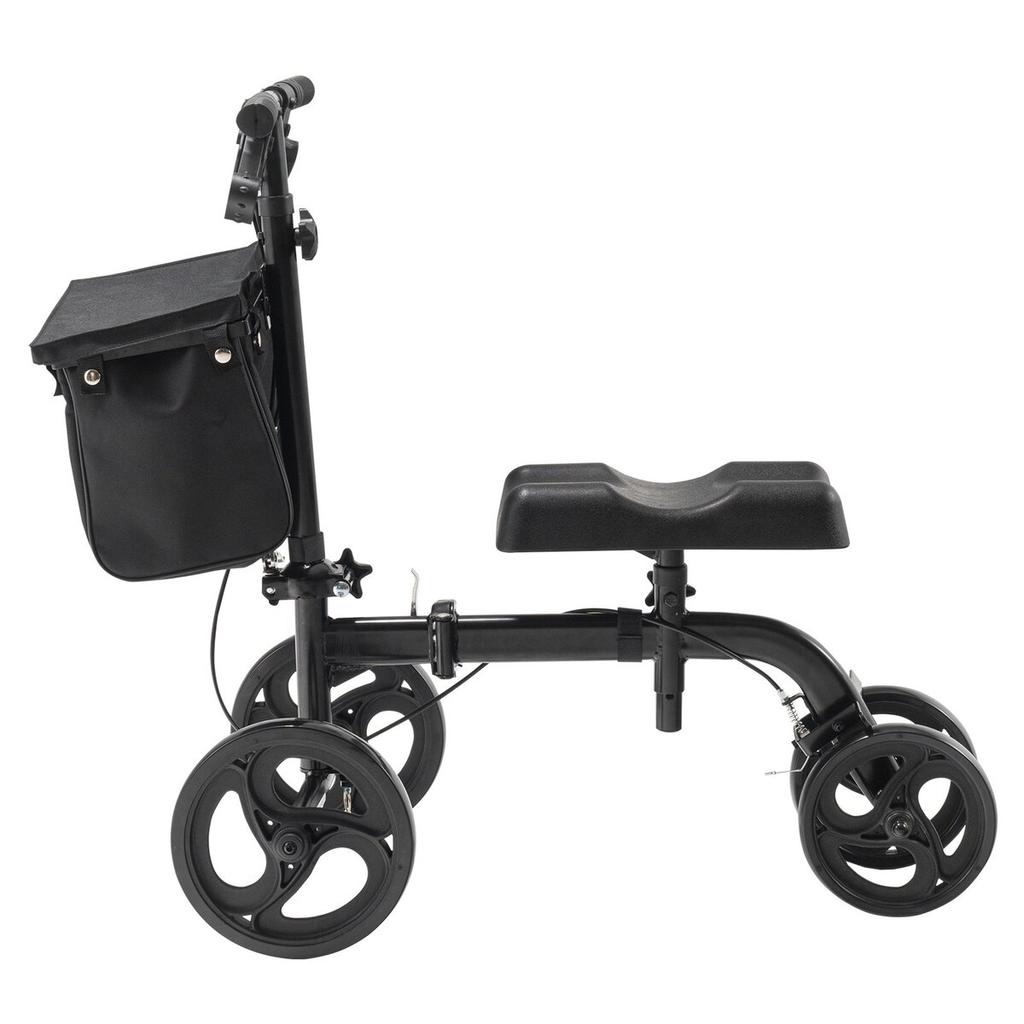 Folding Knee Scooter, Carbon Steel Steerable Knee Walker with Height-Adjustable Handlebar & Knee Pad, All-Terrain Solid Wheels, Dual Brakes, Leg
