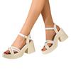 Thick-soled Fairy Wind Cross-strapped Sandals Female Early Spring New Muffin Thick-soled Square Head One-word Buckle Sandals