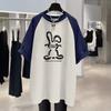 Short-sleeved T-shirt for Women's Pure Cotton Summer New Rabbit Graffiti Korean Loose and Fashionable Mid-length Top