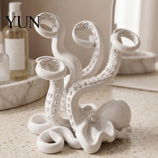 Creative Gift for Friends 3D Printed Octopus Toothbrush Holder, Space Saving Desk Organizer, Durable Unique Desktop Ornament PLA Material Stable Base