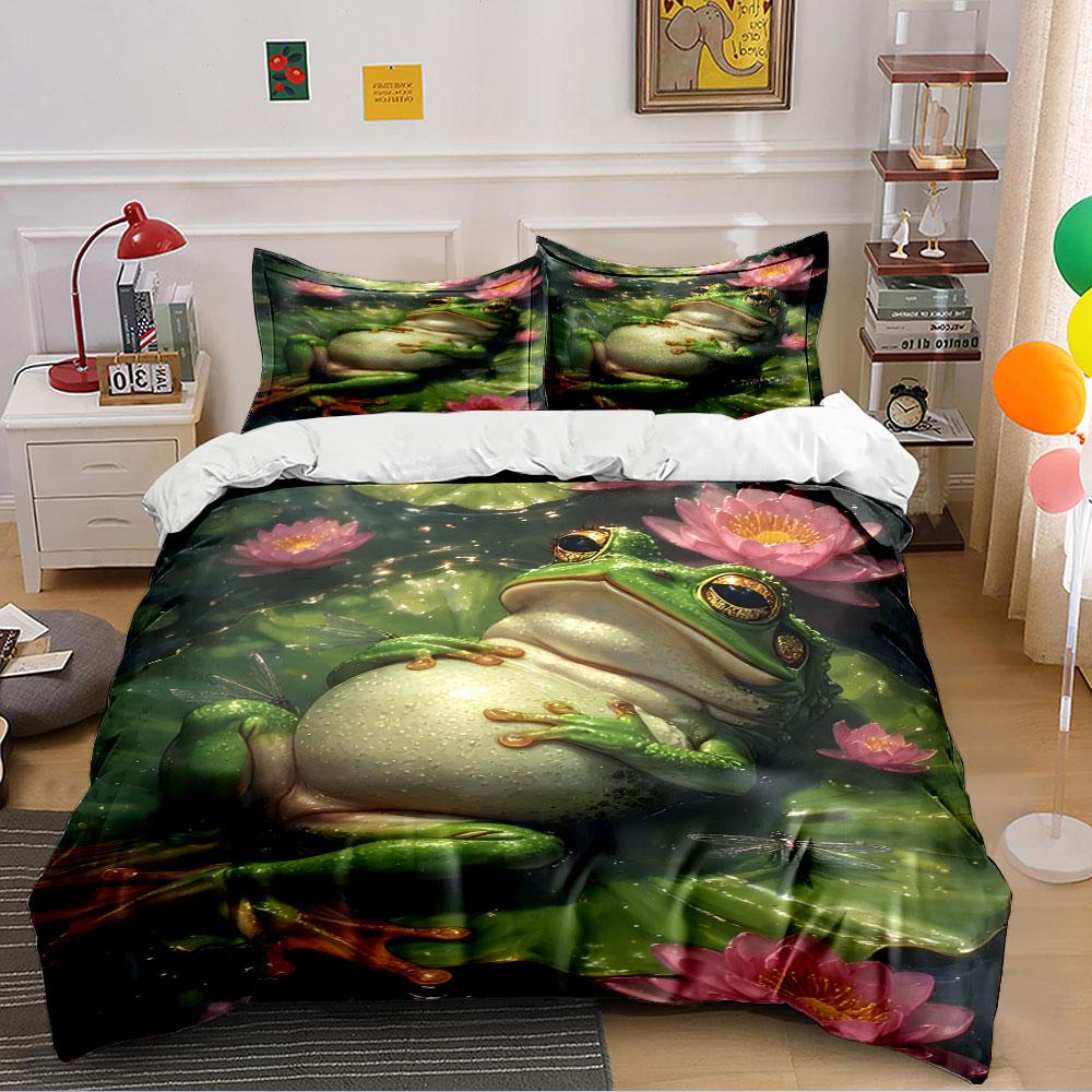 """Frosch und Lotus Bettwäsche-Set" Bettwäsche Bettbezug-Set Bettbezug Kissenbezüge""" (1 * Bettbezug 2 * Kissenbezüge, ohne Bettdecke)