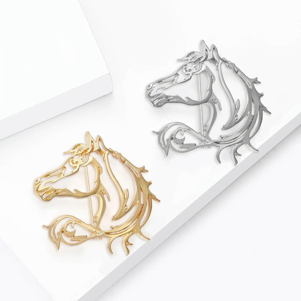 Simple Hollow Horse Brooch Zinc Zinc Alloy New Year Chest Flower Zodiac Horse Pin  Gift