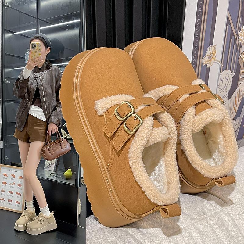 Dicksöhlige Schneestiefel Damen Winter Samt Slipper Baumwollschuhe Damen Neu Ein-Pedal Retro Samt Damen