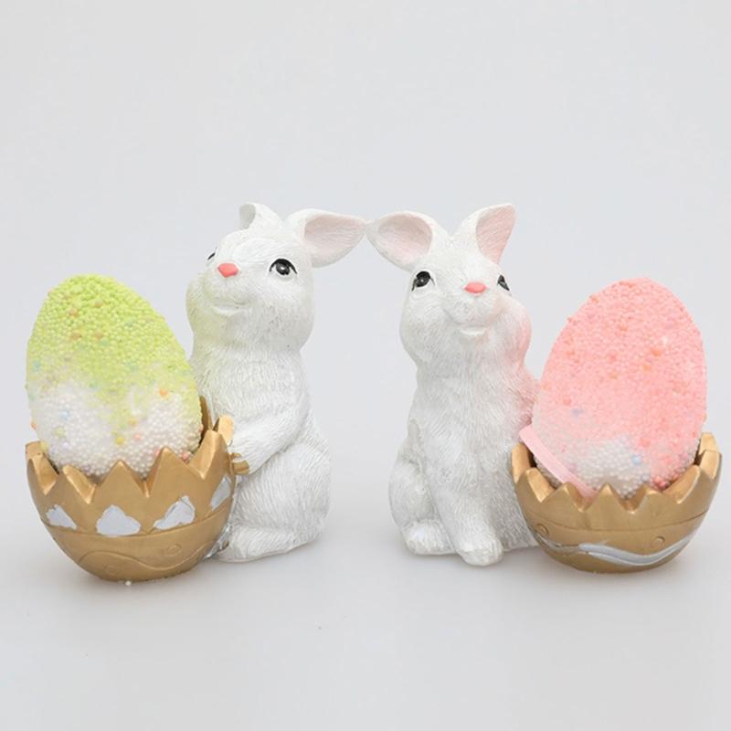 2pcs Cute Rabbit Easter Figurine Micro Landscape Home Decorations Garden Statue Ornaments Spring Party Holiday Gift