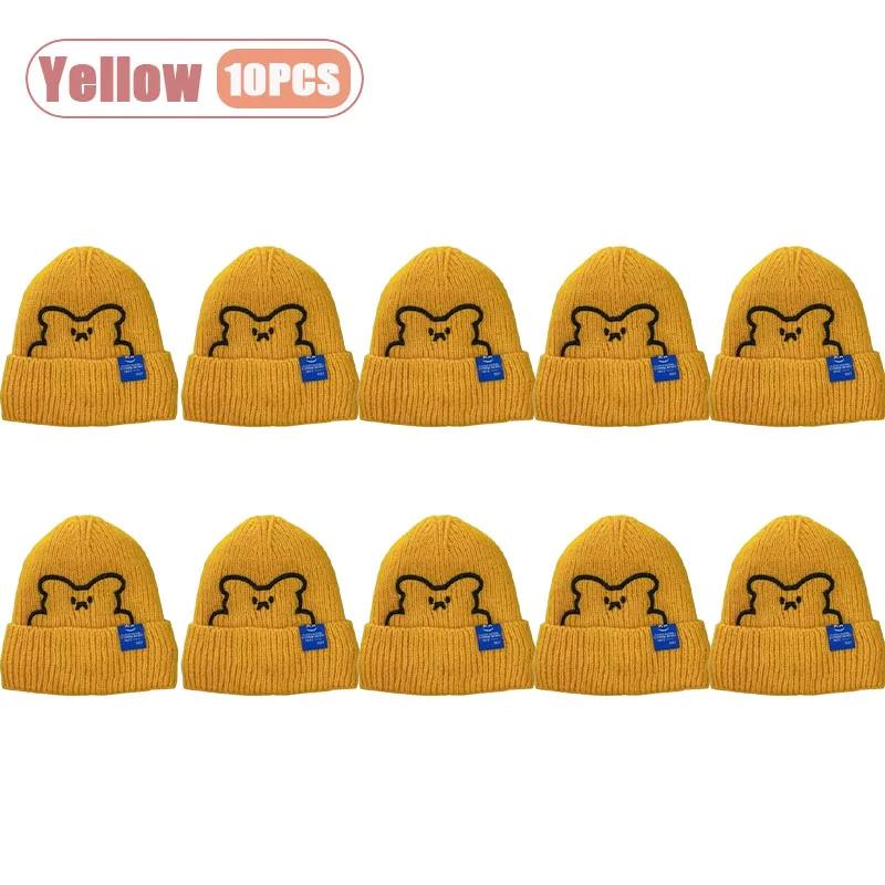 1-10PCS Winter Bear Knit Hat for Women Plush Furry Beanie with Ear Protection Warm Knitted Cap Perfect Christmas Gift