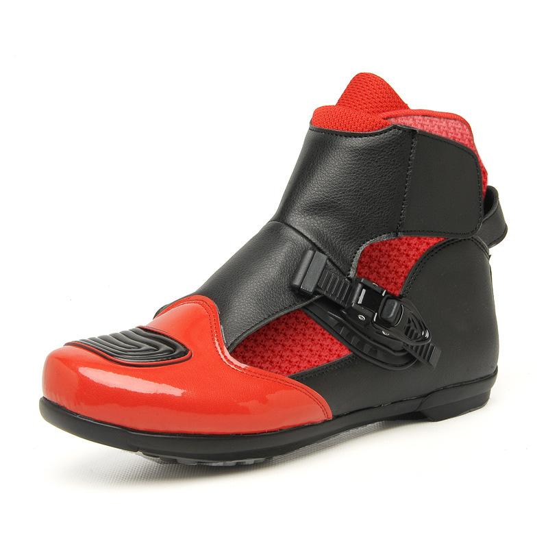 Motorradschuhe Zhongbang Motorradschuhe Schnalle Paar Stil Fahrradschuhe Professionelle Motorradschuhe Glänzende Motorradschuhe