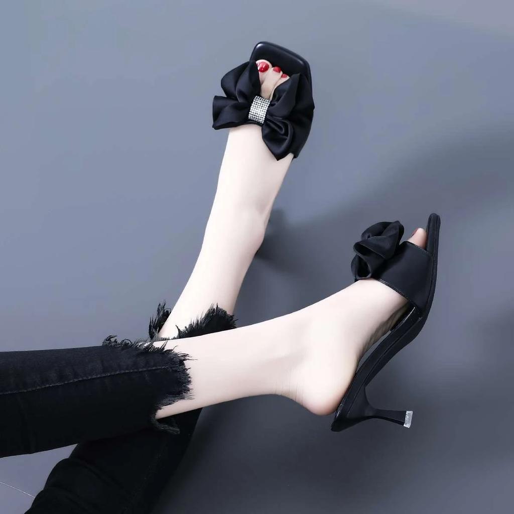 Women's High Heels New Hot Selling Solid Color Shiny Bow High Heels Party Dress Suspender Outdoor Comfortable Women's High Heels
