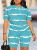1116 New Casual Versatile Simple Stripe Color Matching Printing Crew Neck Short Sleeve Set