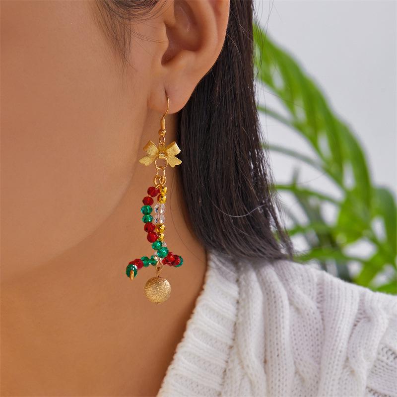 Colorful Christmas Diamond Bowknot & Star Seed Bead Earrings