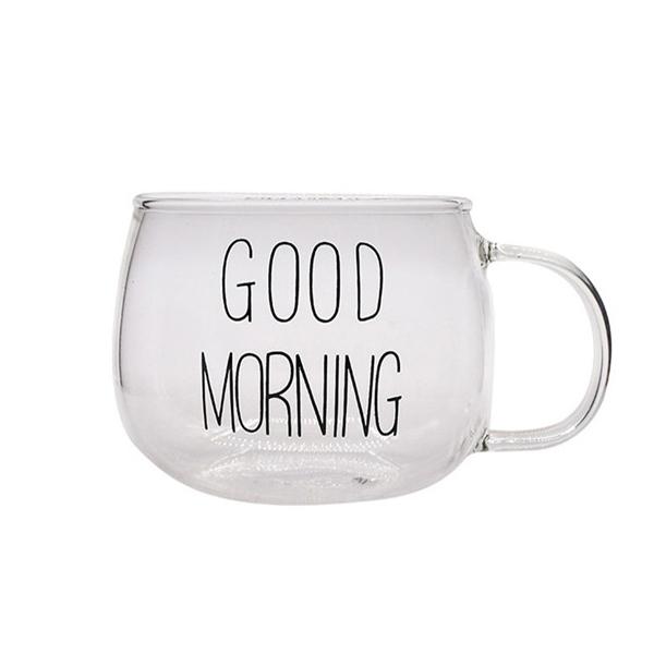 KEMORELA Letter Transparent Glass Cup Creative Coffee Drink Dessert Breakfast Milk Cup Glass Mugs Handle Drinkware Couple Gift