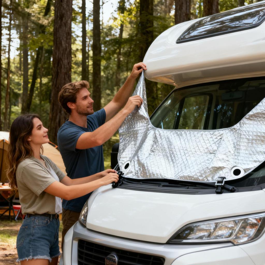 RV Windshield Cover Foldable Waterproof Protector Shield UV Protection RV Windshield Sunshade for Ice Snow Winter Frost Exterior