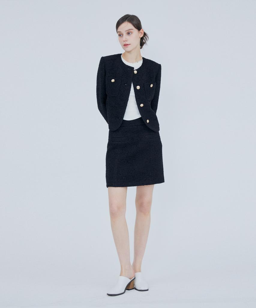 Pin Black Classic Tweed Skirt Black