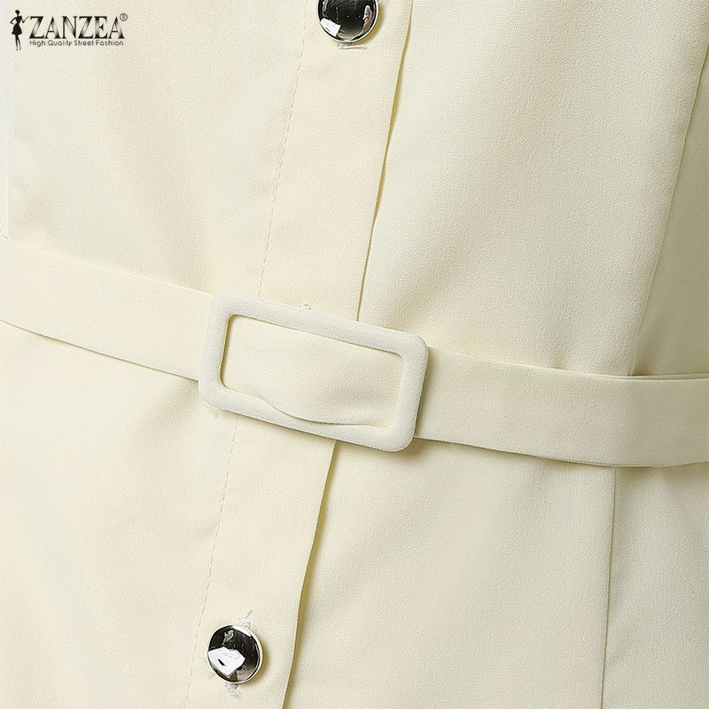 ZANZEA Women Casual Turn Down Collar Summer Sleeveless Long Dress