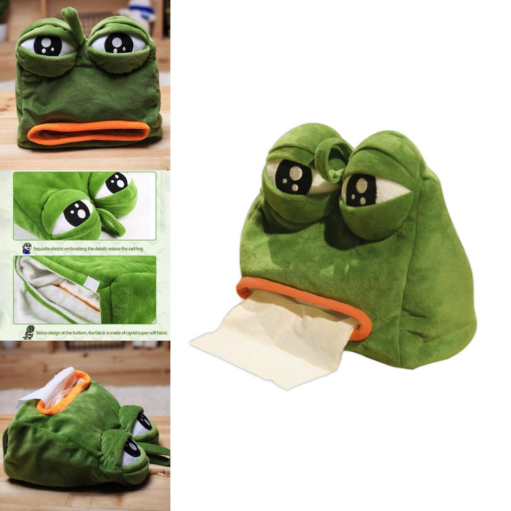 Pepe Smutná Žába Plyšový Úložný Box na Kapesníky pro Domácí a Kancelářské Použití Měkký na Dotek a Originální Design