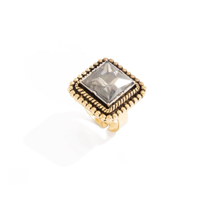 Fashion Metal Square Rhinestone Geometric Rings Classic Vintage Women Jewelry Accessories Gifts A1
