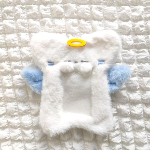 Rippem8 Trading Card Case, Korean K-Pop Keychain, Cute, Fluffy, Transparent [Angel, Large]