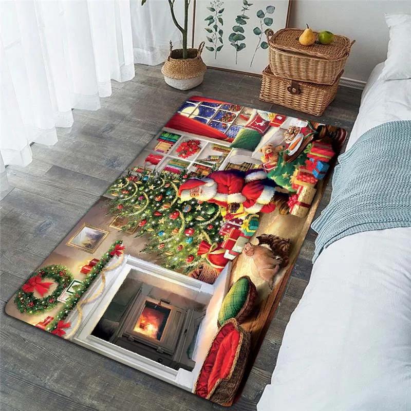 Weihnachten Weihnachtsmann Teppich für Wohnzimmerdeko Sofatisch Große Flächenteppiche Flur Balkonmatte Schlafzimmer Rutschfeste Bodenmatte