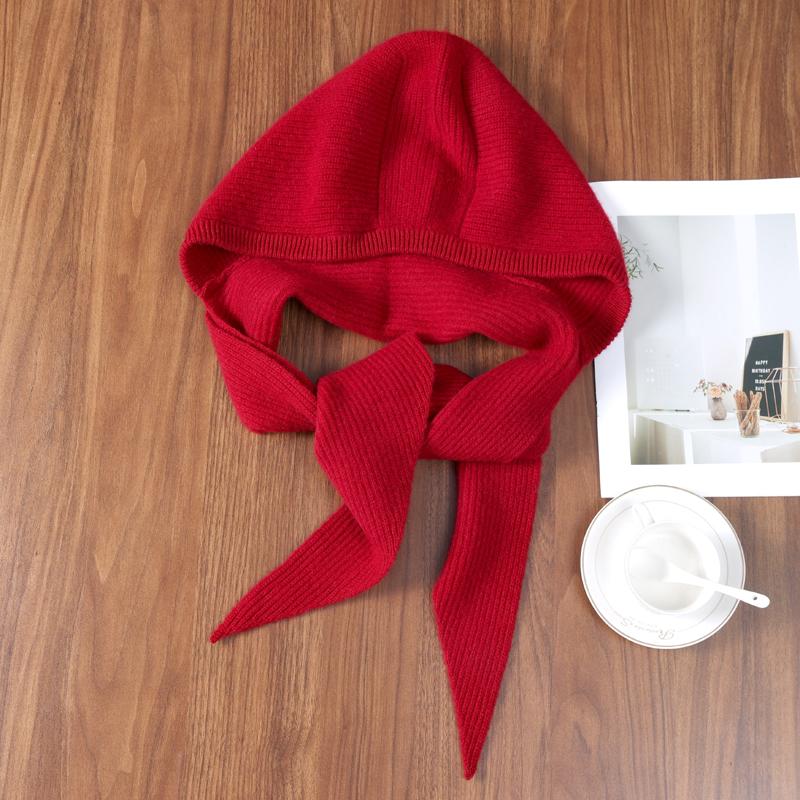 Women's 100% Cashmere Hooded Scarf Windproof Solid Color Knit Soft Shawl Elegant Neck-Protect Fashion Outdoor Winter Accessory