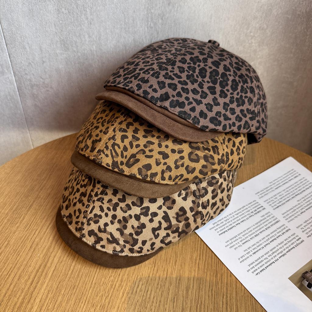 Fashionable Retro Splice Design Leopard Print Women Casual Beret Daily For