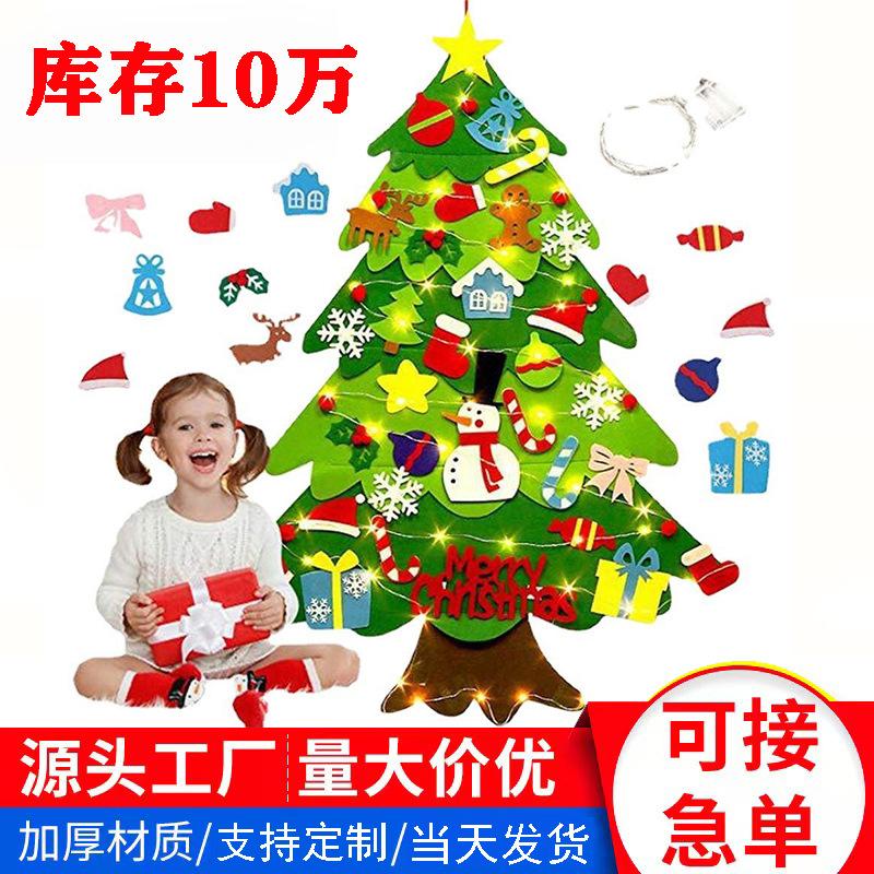 Felt Christmas Tree Soft DIY Christmas Tree with Ornaments for Kids Xmas Tree with Lights Non-woven Handmade DIY Christmas Decoration Gift with 3 Met
