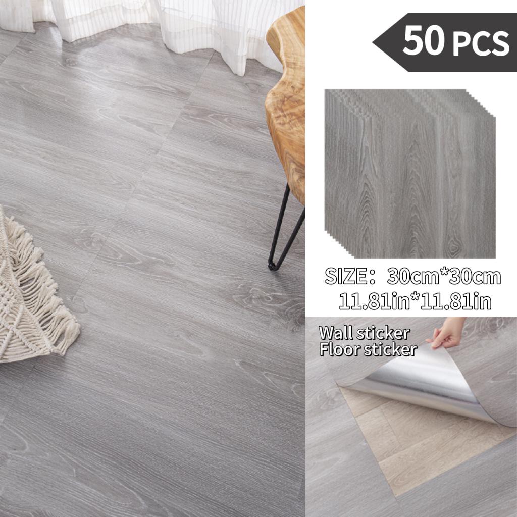 NINETAI Peel And Stick Floor Tile, 50pcs Vinyl Plank Wood Grain Look 11.81in*11.81in/48 Sq.Ft, Kitchen Mats For Floor