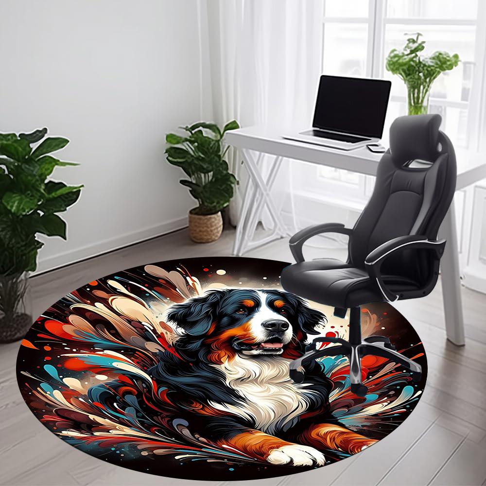 1PC Dogs Abstract Office Round Area Rug, Mat Suitable For Office, Under Office Chairs Bedroom Living Room Home Decor, Room Deco