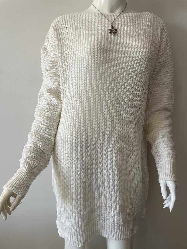 2026 Autumn-Winter Off-the-Shoulder Lantern Sleeve Knit Sweater Dress - European & American Casual Style
