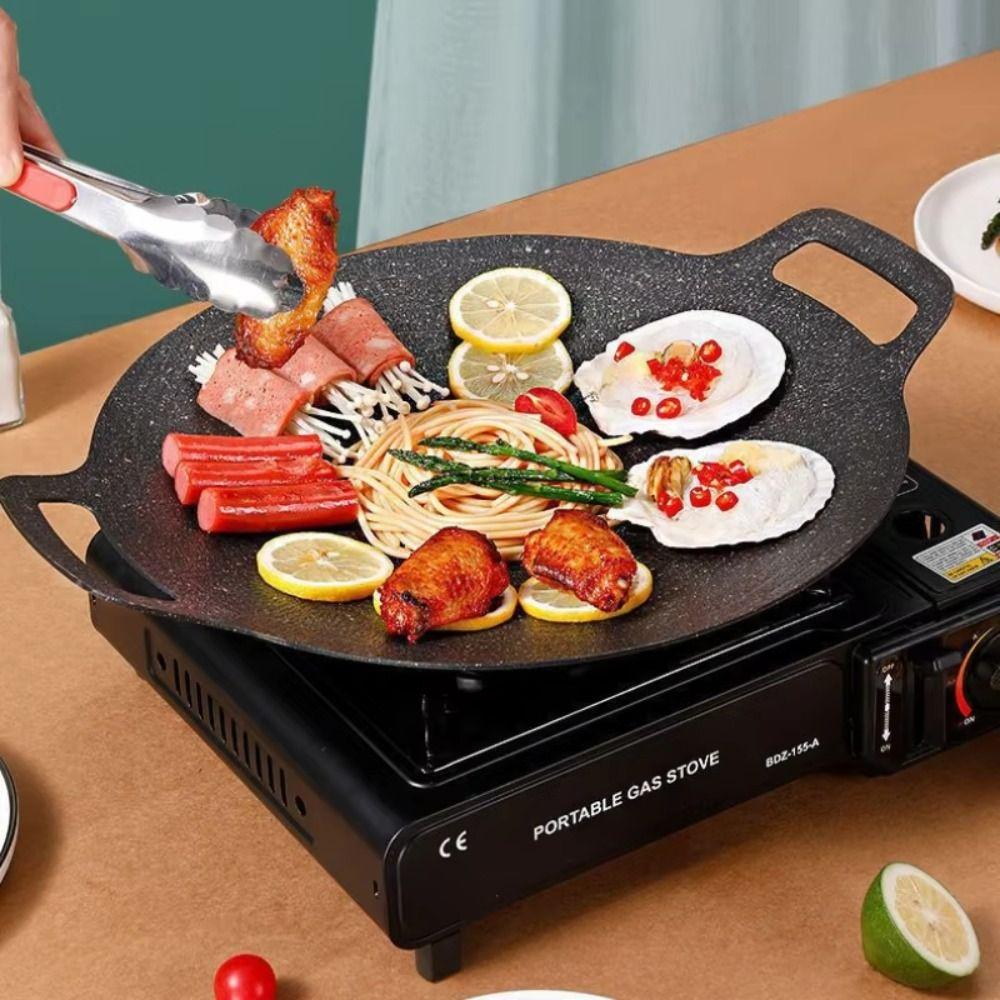 28/30/32cm Circular Frying Pan Korean Grilled Meat Plate Barbecue Plate  for Outdoor Travel Camping