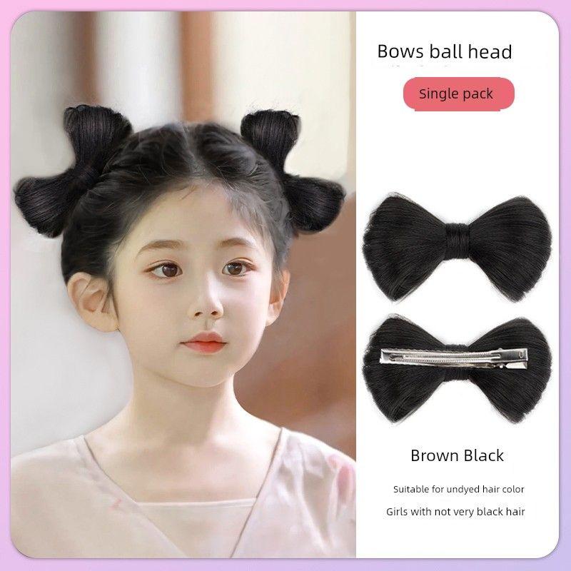 

Meisu Kids Barrettes Bows Wig One Fluffy Cute Double Bun Cat Ear Hair Bun Updo Gadget Single pack