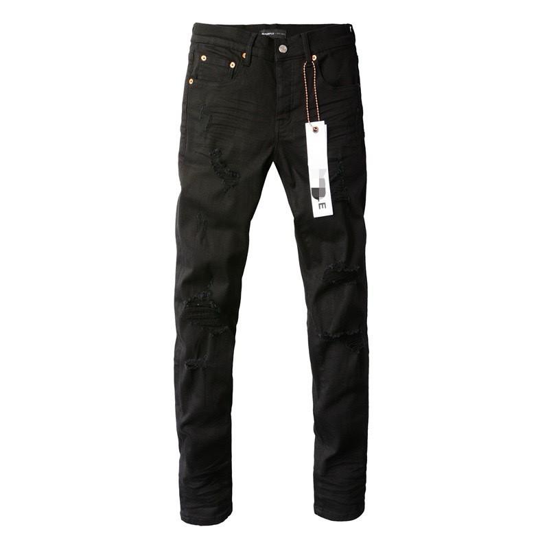 Mens Slim Fit Distressed Denim Jeans With Embroidered Patch Vintage Ink Wash Stretch Cotton Streetwear Style