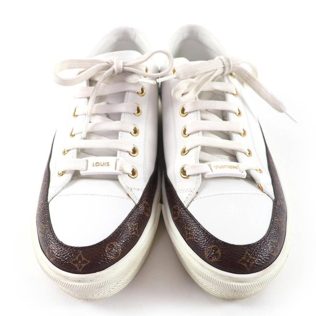 Great LOUIS VUITTON Low Cut Sneakers Monogram Lace-up White Leather Women 36 Used