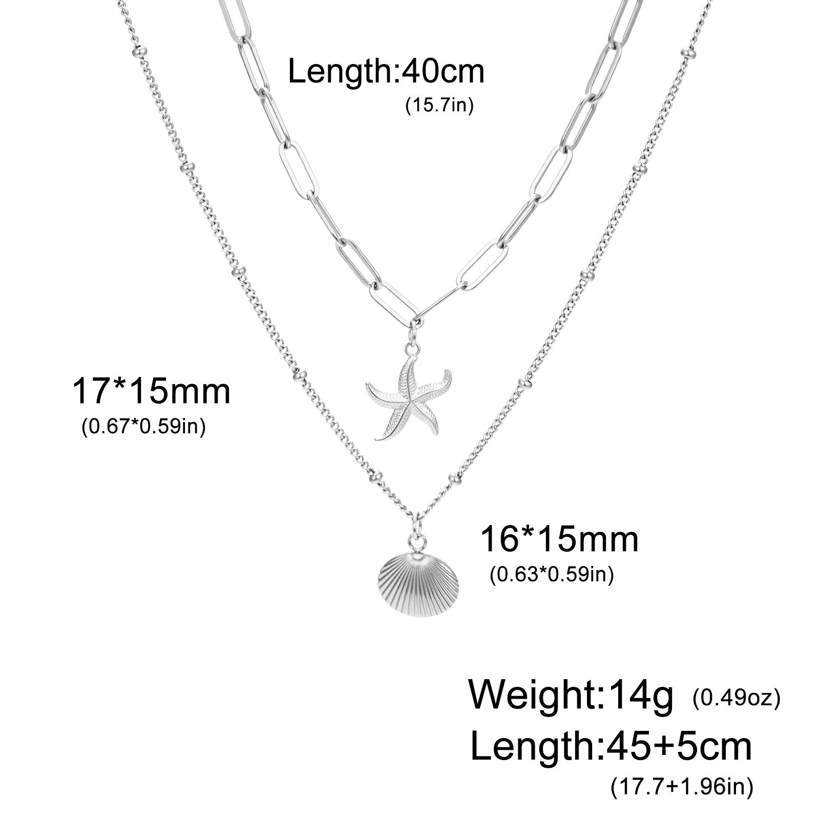 Teamer Double Layer Chain Seashell Starfish Pendant Necklace For Women Popular Stainless Steel Seabeach Fashion Jewelry New In 50cm