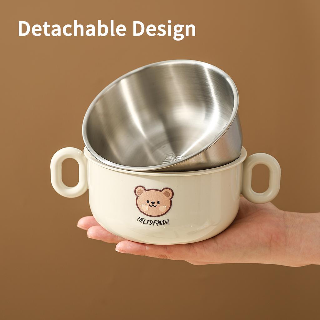 WORTHBUY Kid Dinnerware Set 304 Stainless Steel Child Cutlery Anti Scalding Detachable Bowl Water Cup With Spoon Fork Chopsticks