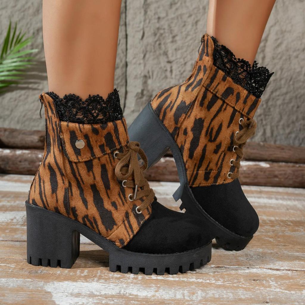 Korean Style Chunky Heel Lace-up Women's Ankle Boots - Autumn/Winter Martin Boots