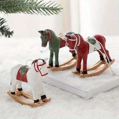 Buntes Holzpferd Dekoration 3D Schaukelpferd Kleiner Anhänger Weihnachtsbaum Dekoration Hängendes Ornament Retro Weihnachtsdekoration