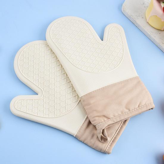2Pcs Silicone Oven Mitts High Temperature Kitchen Gloves Non-Slip Silicone Lined Oven Gloves Machine Washable Kitchen Gloves for Baking Grilling