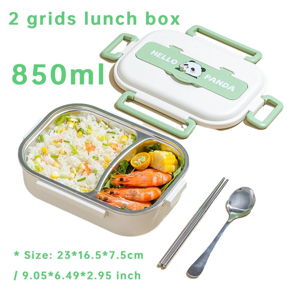Stainless Steel Leakproof Lunch Box Microwave Safe 2/4/5 Grids with Cutlery Set Panda for Adults Kids for Children School Picnic