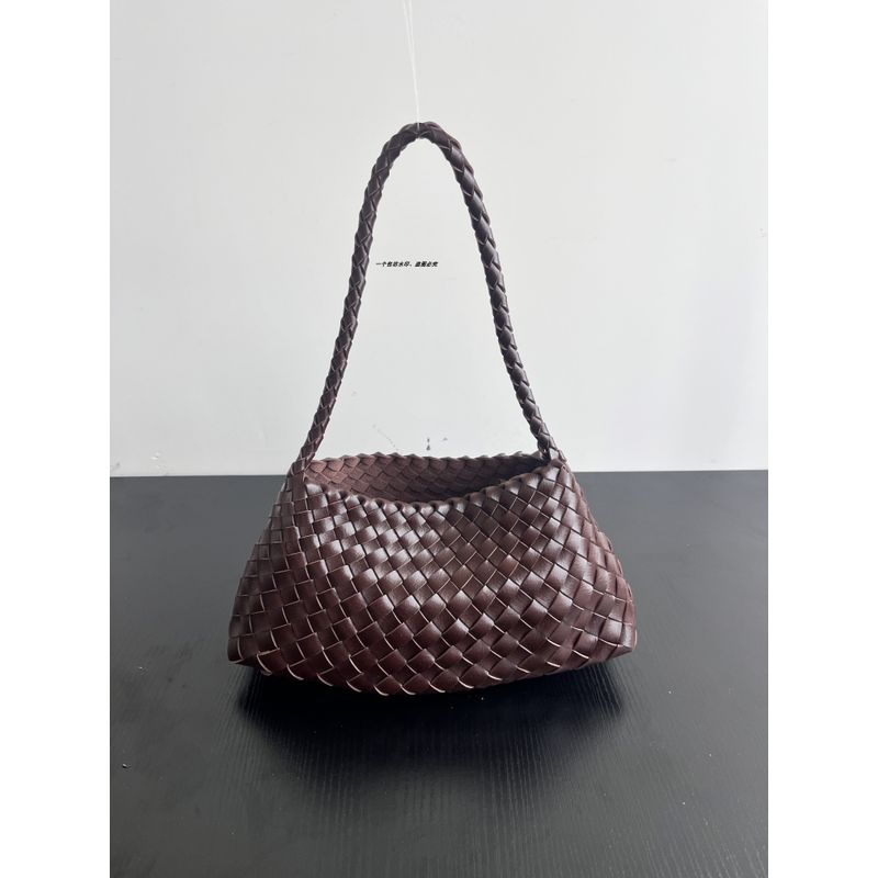 

Holiday Style Hand-Woven Mint Green Canvas Bag Large Capacity Shoulder Underarm Bag Leather Casual Solid High-Grade Coffee + inner bag