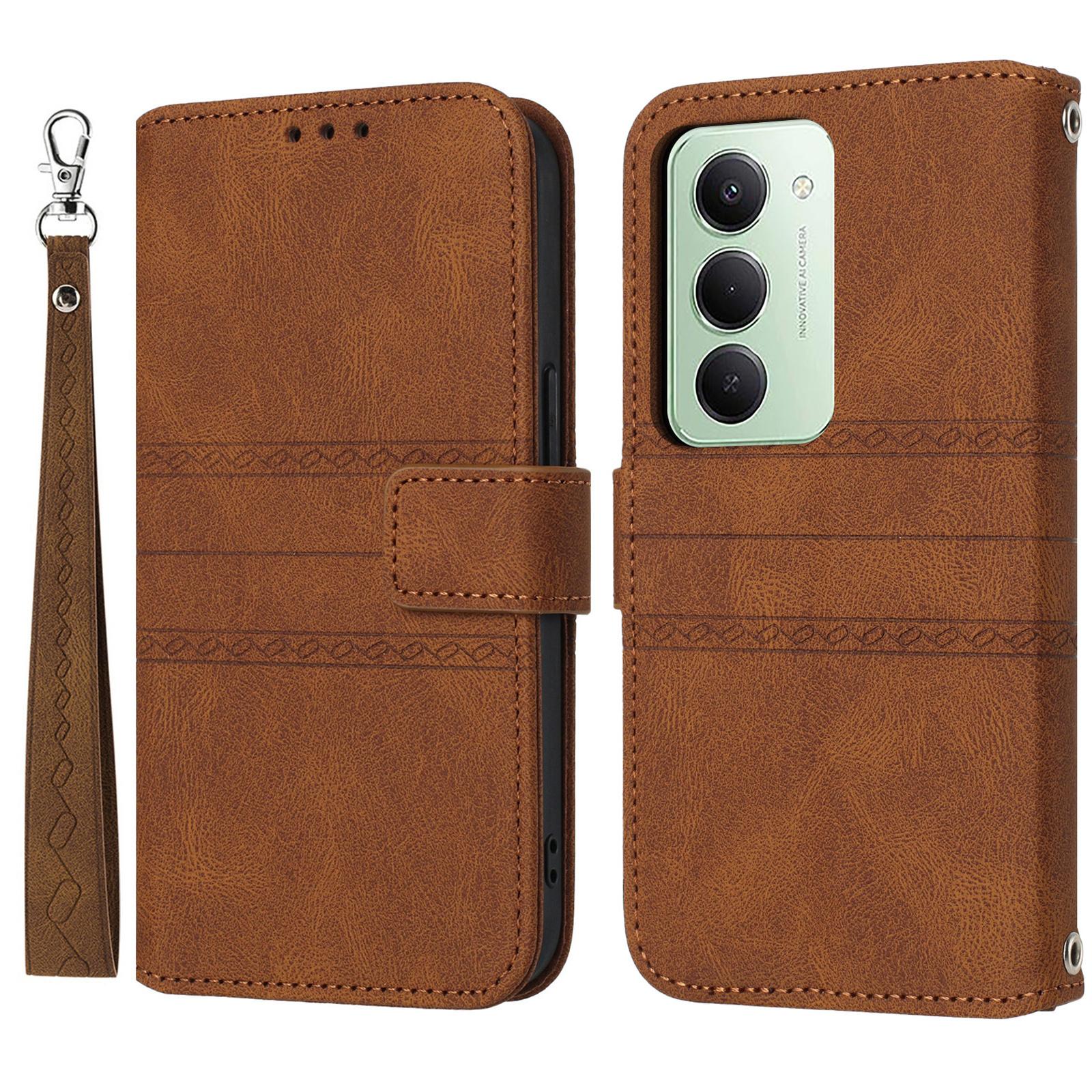 

Для Xiaomi Redmi 15 4G (Європа) (171мм) Чохол-гаманець зі шкіри з ефектом «шкіра на дотик», з тисненням, чохол для телефону з ремінцем на зап ястя