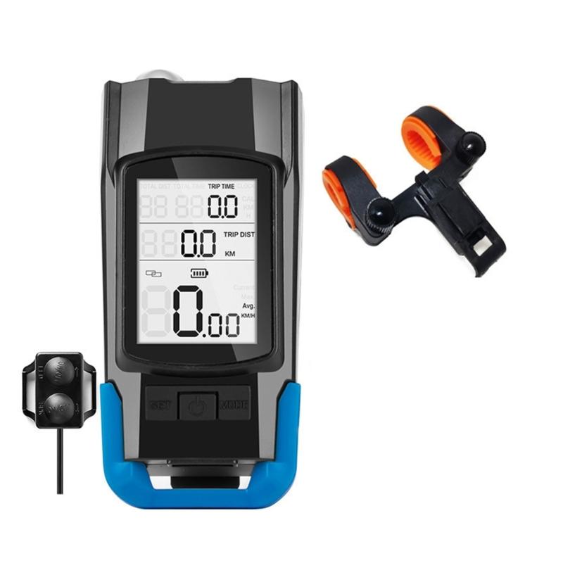 Cycling Speedometer Odometers LED Front Light Bike Computer with 3 Modes Horn Flashlight Rechargeable Cycling Computer синий