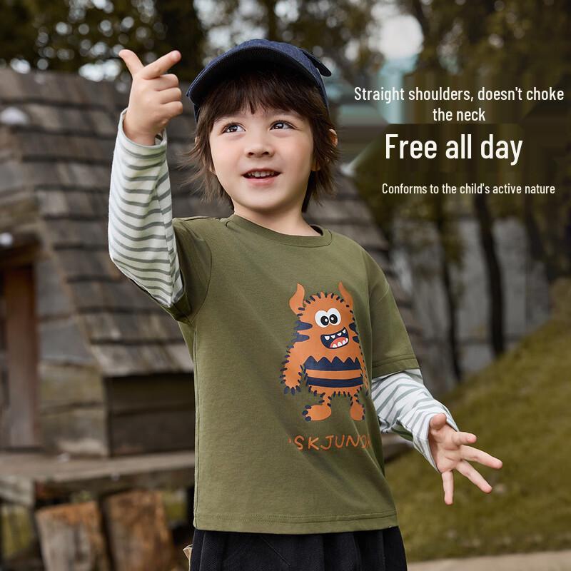 ASK JUNIOR Boys  Faux Two-Piece Long Sleeve T-Shirt 110