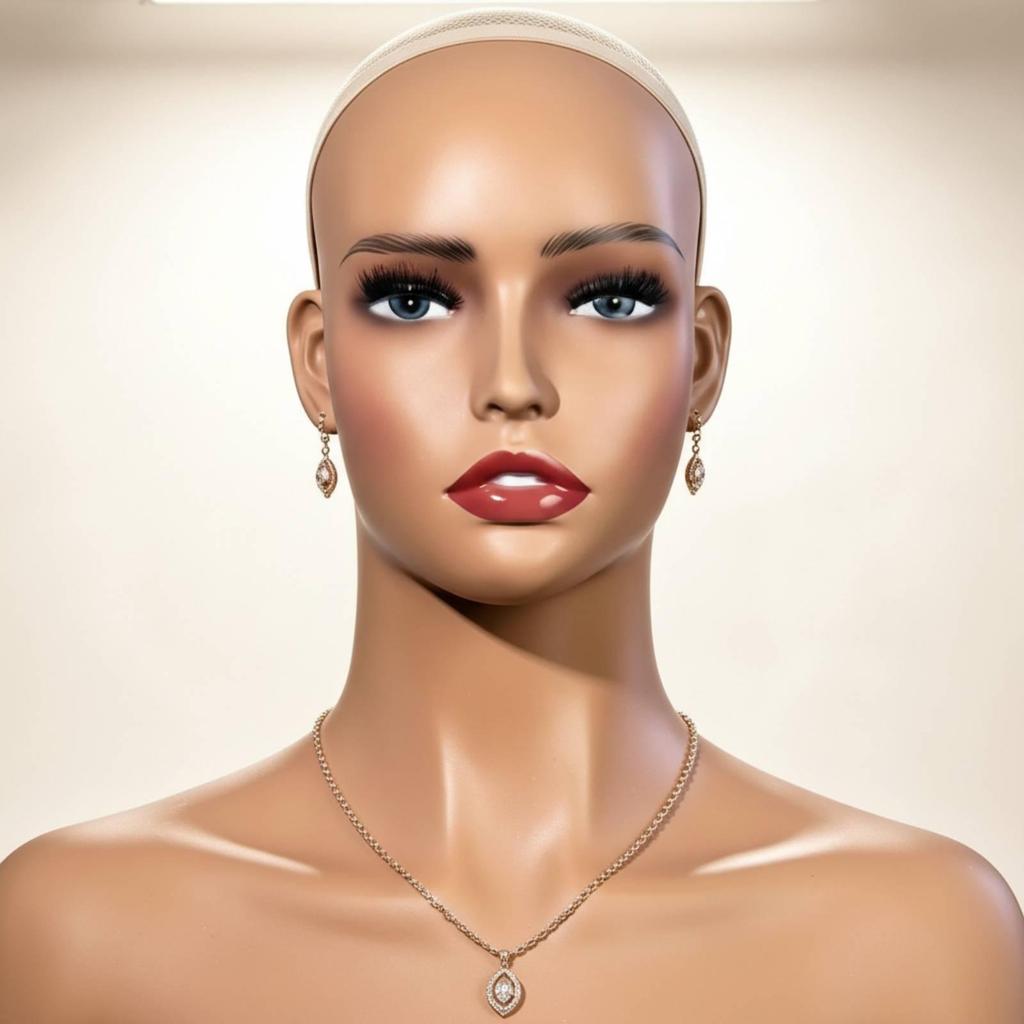 PVC Mannequin Bust Skin Toned Head with Shoulders Smooth Hairpiece for Photo Shoots