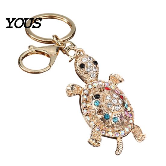 Oxidation Resistant Keychain Pendant, 3D Turtle Design Key Holder with Sparkling Rhinestones Inlaid, Alloy Shell Pendant Easy to Attach Lucky