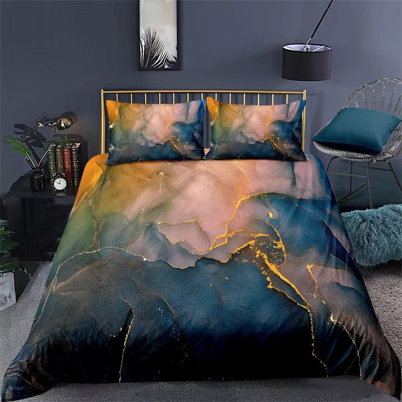 Abstract Marble Bedding Set Bronzing Marble Texture 3D Print Duvet Cover Set Microfiber Comforter Cover King Queen For Men Women